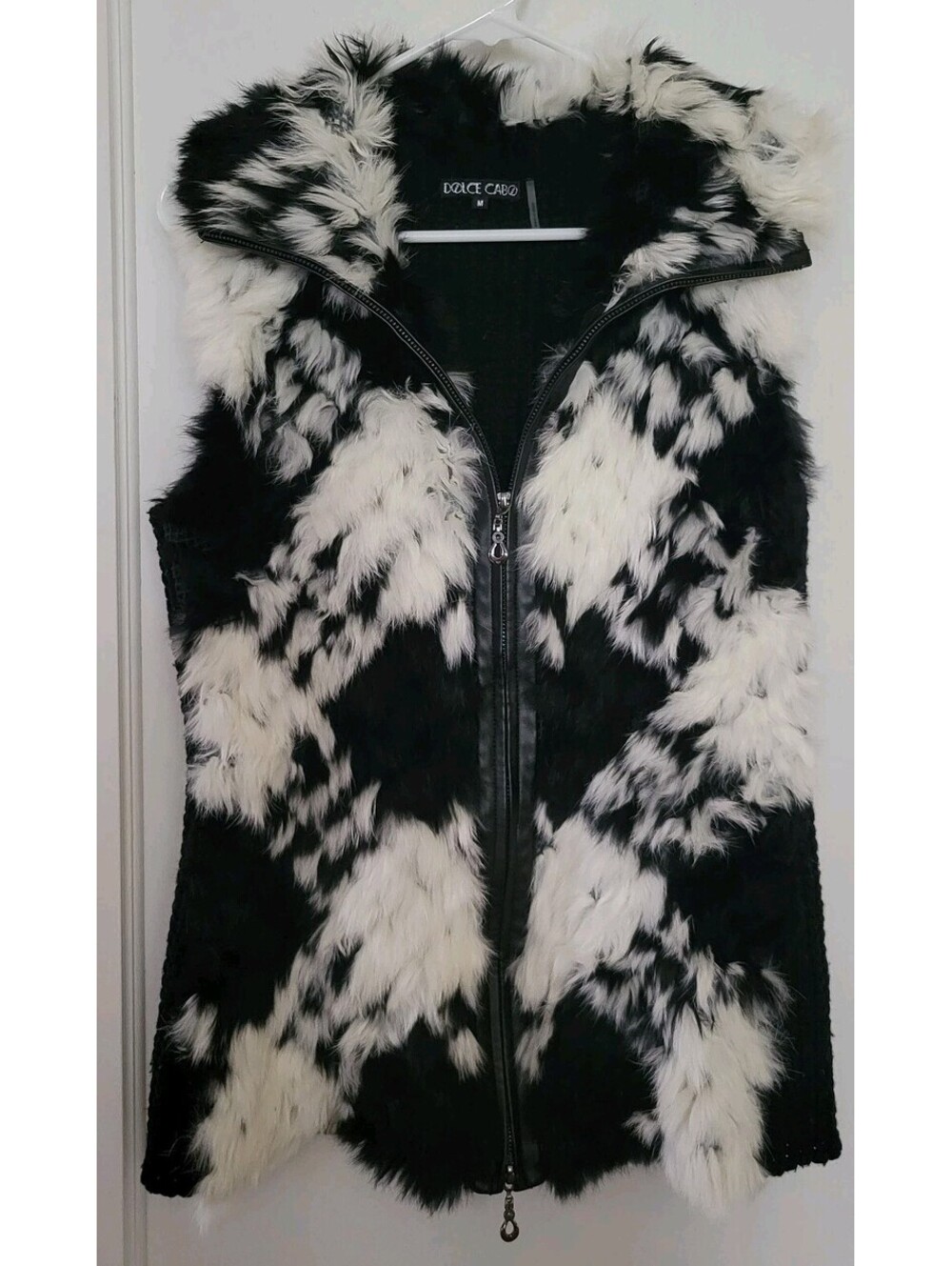 DOLCE CABO 100% Real Rabbit Fur Wool Vest Women Med Sleeveless Full Zip